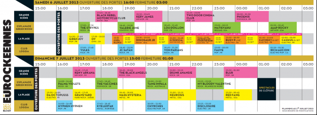 Eurockéennes 2013 - Horaires du samedi et du dimanche - La Déviation
