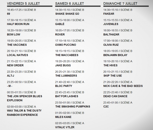 Les horaires du festival Beauregard 2013 - La Déviation