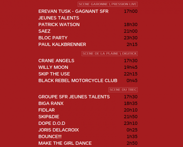 Horaires des concerts du samedi 29 juin à Garorock - La Déviation