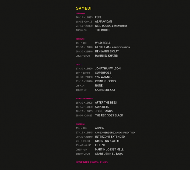 Horaires du samedi 20 juillet 2013 aux Vieilles Charrues - La Déviation