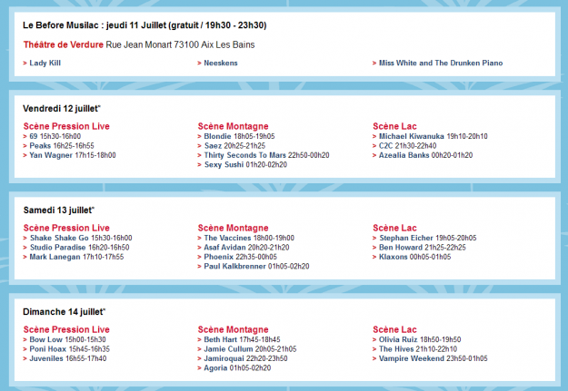 Les horaires de Musilac 2013 - La Déviation