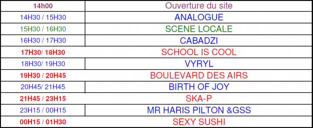Festival du Chien à Plumes 2013 - Les Horaires du dimanche 11 août