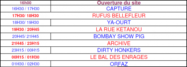 Festival du Chien à Plumes 2013 - Les Horaires du vendredi 9 août