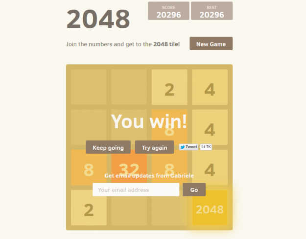 Capture d'écran d'une partie de 2048