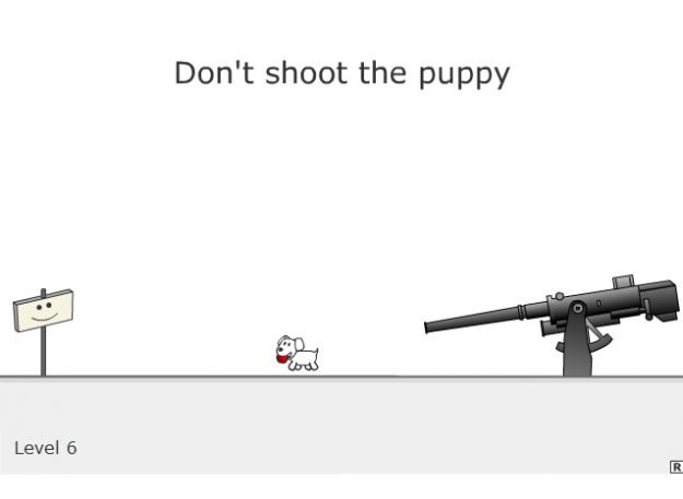 Capture d'écran d'une partie de Don't shoot the puppy, jouable là-bas.